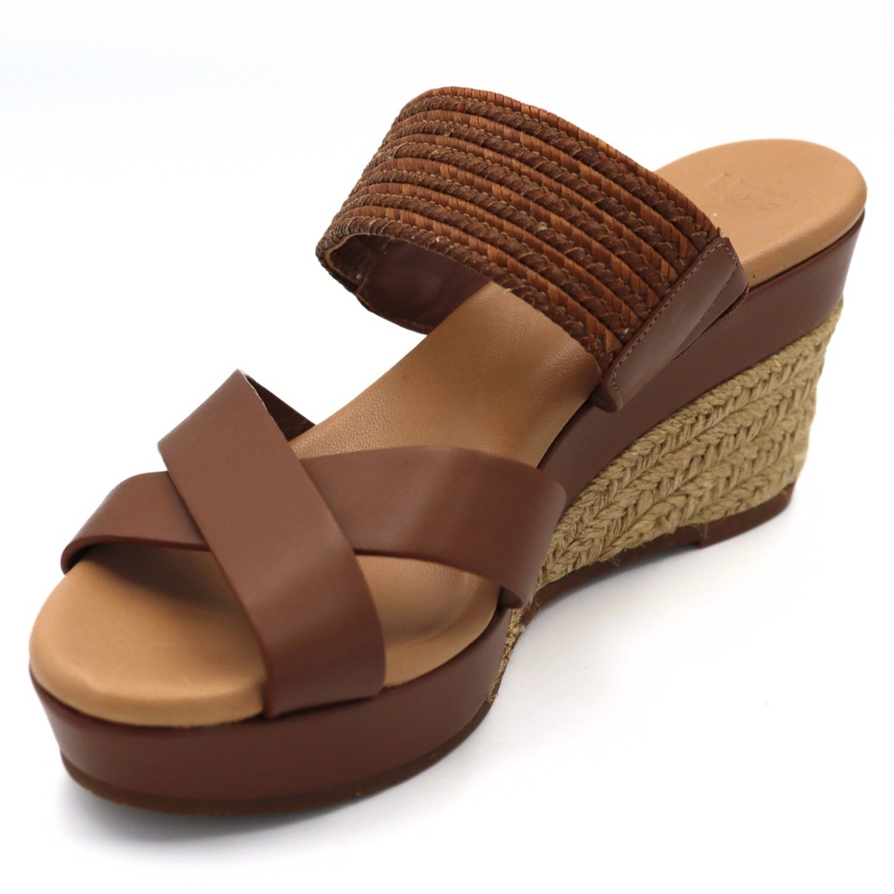 UGG Adriana Sandals Women’s 8.5 Brown Leather Platform‎ Espadrille Wedge - Picture 3 of 13